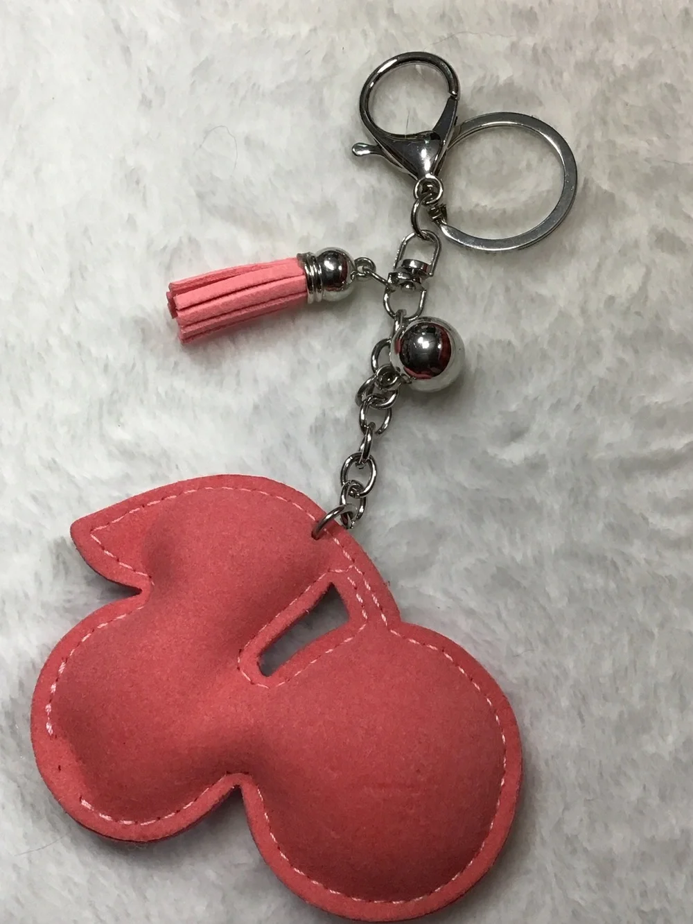 Sparkling Pink Cherry Keychain with Tassel